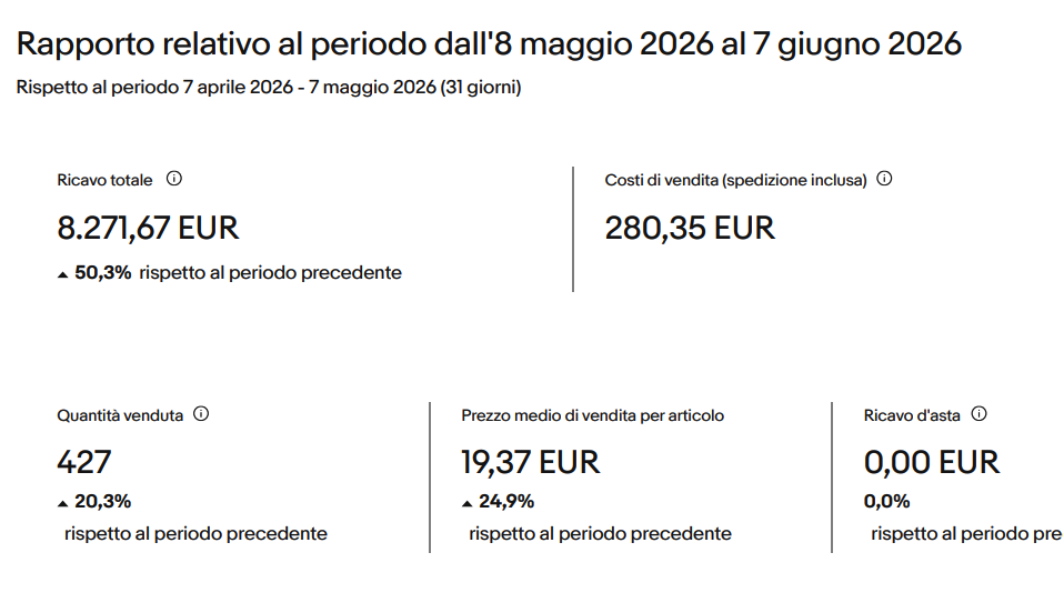 Report eBay: ricavo totale 8.271 € con crescita del 50,3%