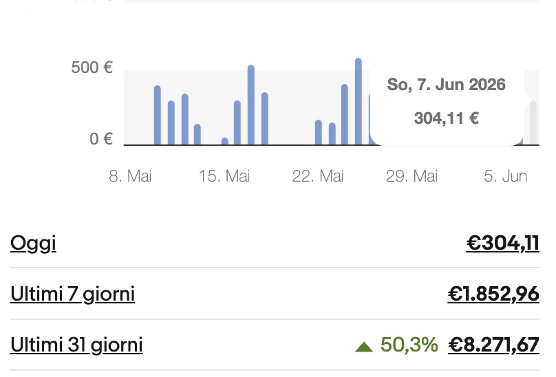 Andamento vendite eBay: 8.271 € negli ultimi 31 giorni